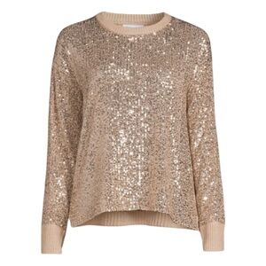 NWT!! Calvin Klein Women's Gold Sequined Pullover Crewneck Sweater - Size M